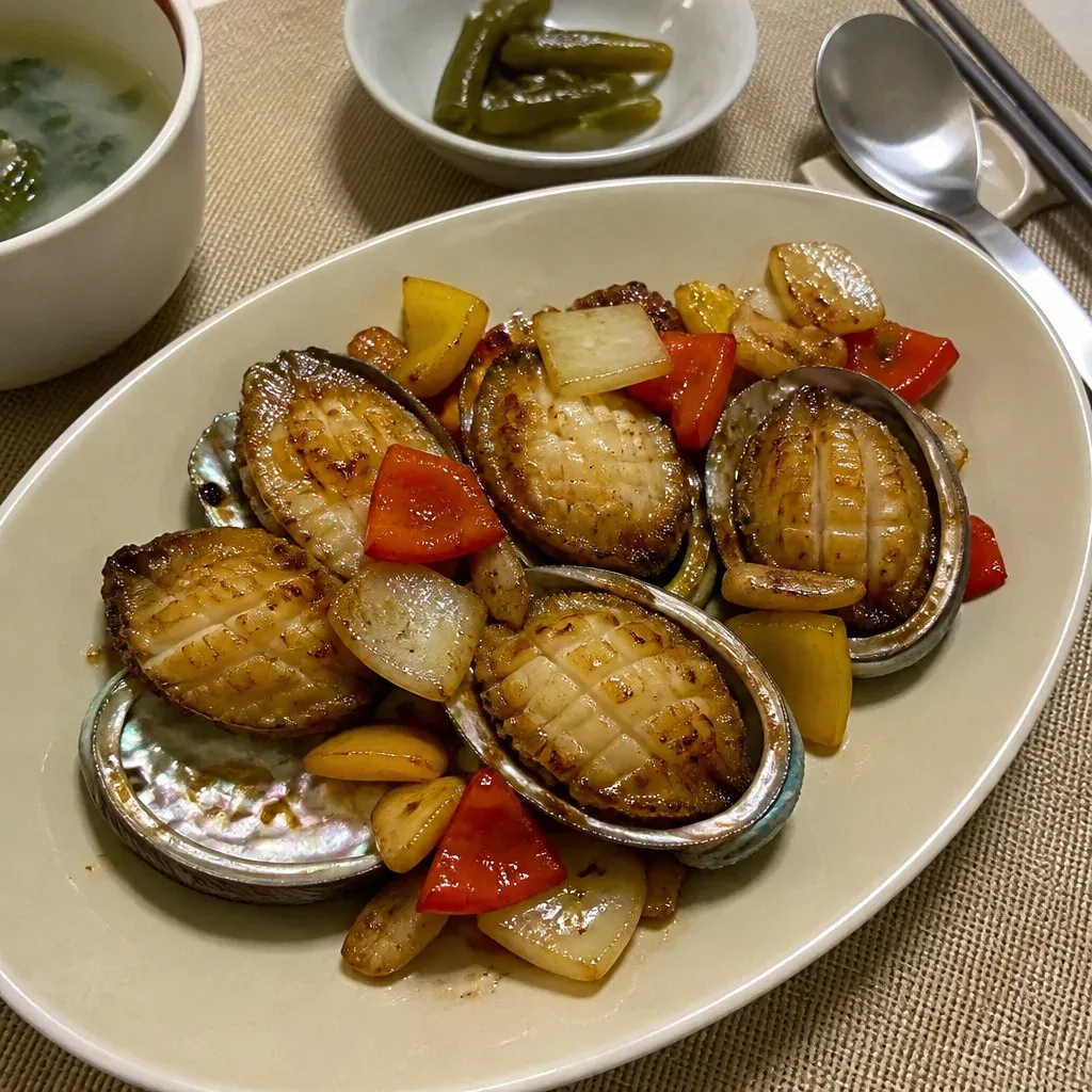 제철 전복버터구이 with 아스파라거스, 통마늘